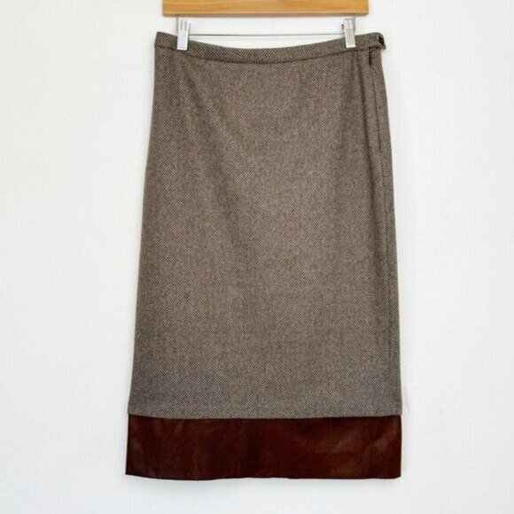 Michael Kors Womens Wool Blend Pencil Skirt Brown Hem Size 12 - Picture 11 of 13